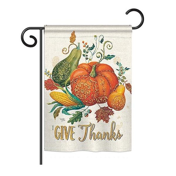 Gardencontrol 13 x 18.5 in. Suzani Give Thanks Fall - Seasonal Thanksgiving Impressions; Decorative Vertical Garden Flag GA948847
